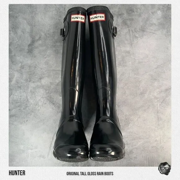 HUNTER ORIGINAL TALL RAIN BOOTS IN GLOSS BLACK WOMEN’S SHOE SIZE EU 36 BOOTS