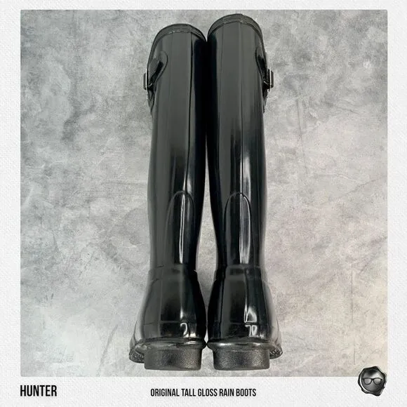 HUNTER ORIGINAL TALL RAIN BOOTS IN GLOSS BLACK WOMEN’S SHOE SIZE EU 36 BOOTS