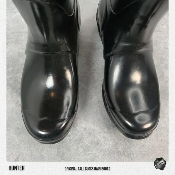 HUNTER ORIGINAL TALL RAIN BOOTS IN GLOSS BLACK WOMEN’S SHOE SIZE EU 36 BOOTS