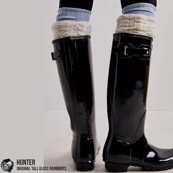 HUNTER ORIGINAL TALL RAIN BOOTS IN GLOSS BLACK WOMEN’S SHOE SIZE EU 36 BOOTS