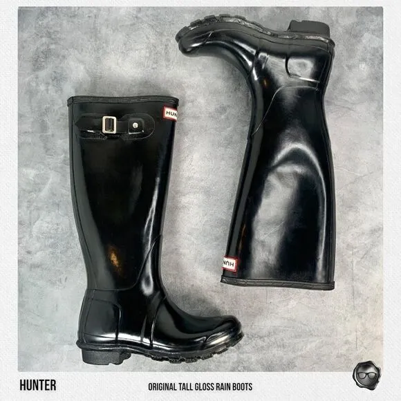 HUNTER ORIGINAL TALL RAIN BOOTS IN GLOSS BLACK WOMEN’S SHOE SIZE EU 36 BOOTS