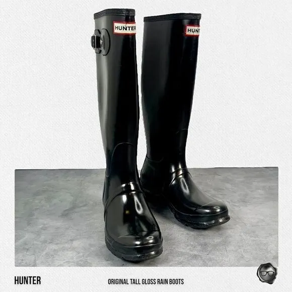 HUNTER ORIGINAL TALL RAIN BOOTS IN GLOSS BLACK WOMEN’S SHOE SIZE EU 36 BOOTS