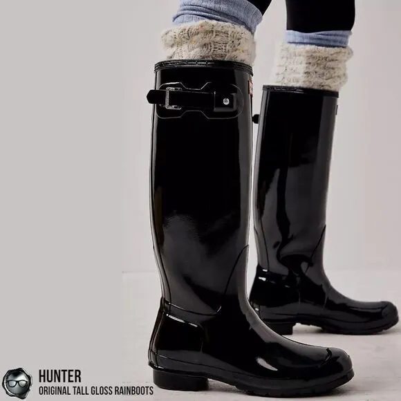 HUNTER ORIGINAL TALL RAIN BOOTS IN GLOSS BLACK WOMEN’S SHOE SIZE EU 36 BOOTS