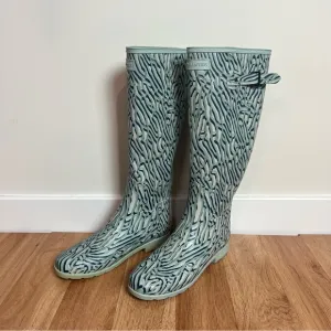 Hunter Refined Tall Sea Spray Coral Print Waterproof Rain Boots Women Size 9