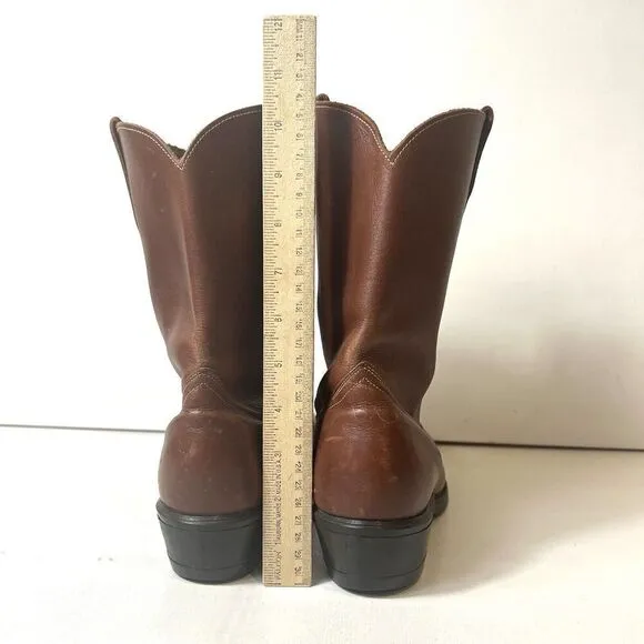 Hy-Test Tuf-Gum Brown Tooled Soft Leather Steel Toe Cowboy Work Boots Mens 7.5 D