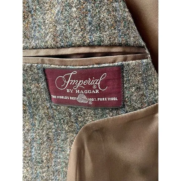 IMPERIAL by HAGGAR Vintage Men's 100% Wool Blazer Size 42R Brown Herringbone
