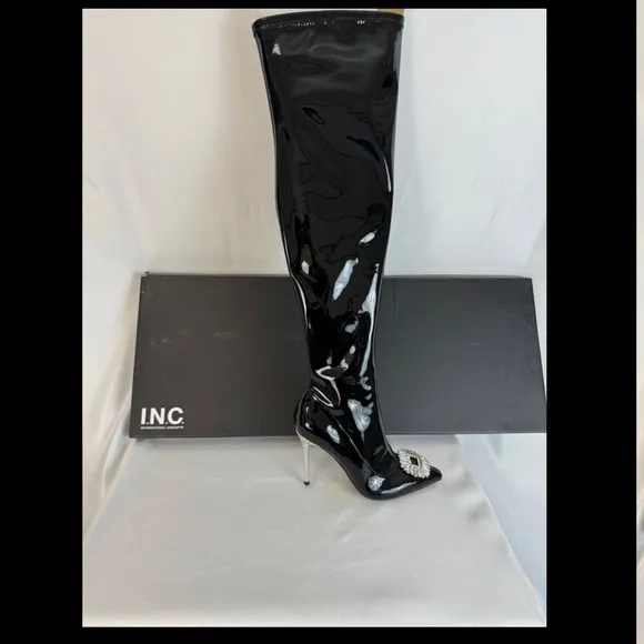 INC International Concepts Black Glossy Over‎ the Knee Boots