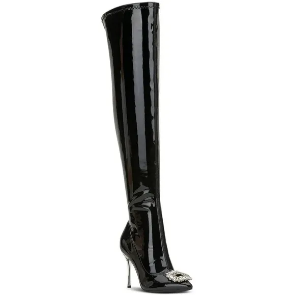INC International Concepts Black Glossy Over‎ the Knee Boots
