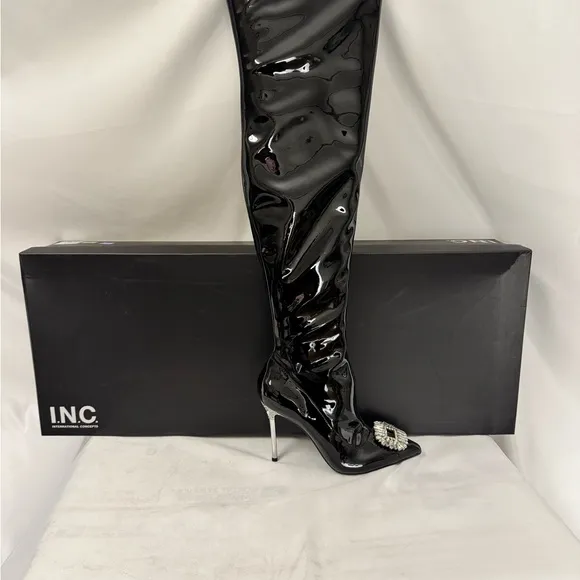 INC International Concepts Black Glossy Over‎ the Knee Boots