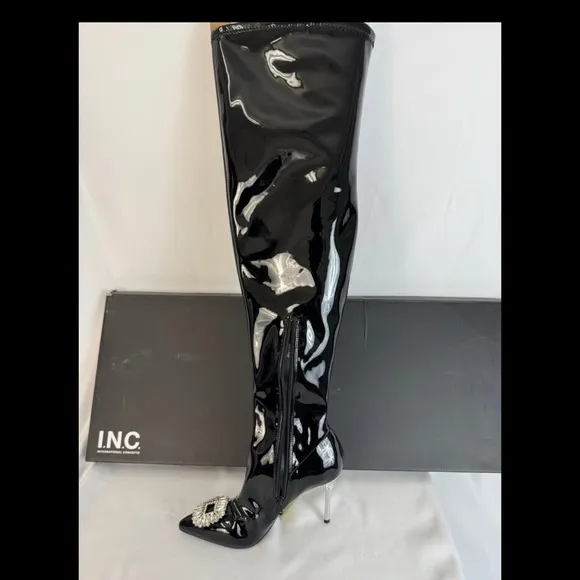 INC International Concepts Black Glossy Over‎ the Knee Boots