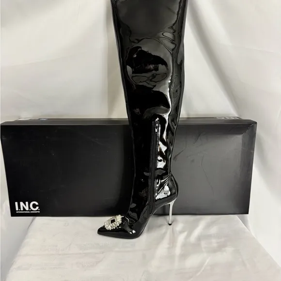 INC International Concepts Black Glossy Over‎ the Knee Boots