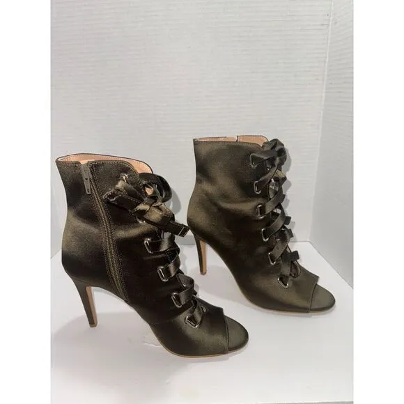 INC Romeily Lace-Up Evening Ankle Boots Satin Peep Toe Stiletto Heel 7M Feminine