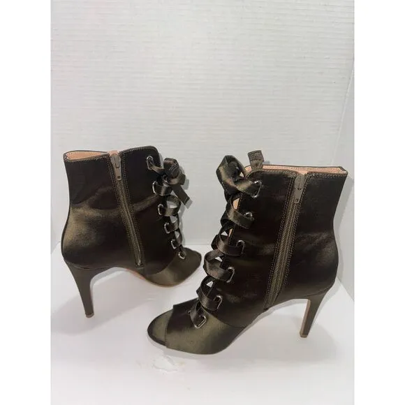 INC Romeily Lace-Up Evening Ankle Boots Satin Peep Toe Stiletto Heel 7M Feminine