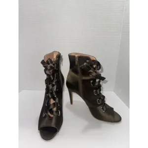 INC Romeily Lace-Up Evening Ankle Boots Satin Peep Toe Stiletto Heel 7M Feminine