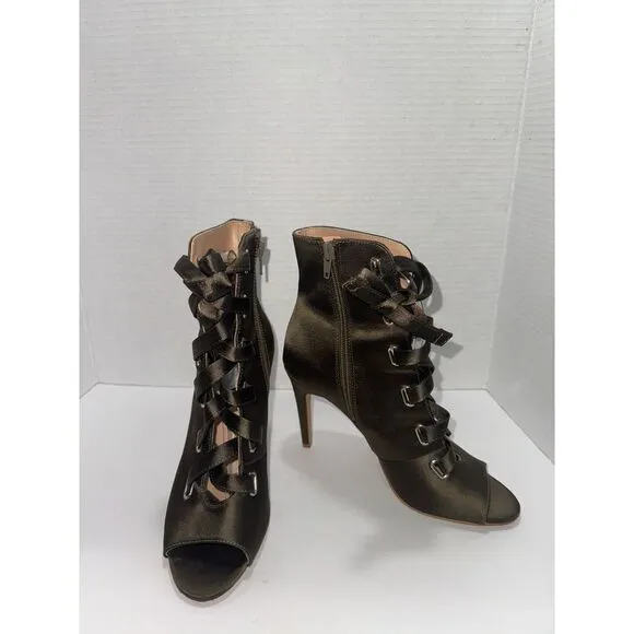 INC Romeily Lace-Up Evening Ankle Boots Satin Peep Toe Stiletto Heel 7M Feminine