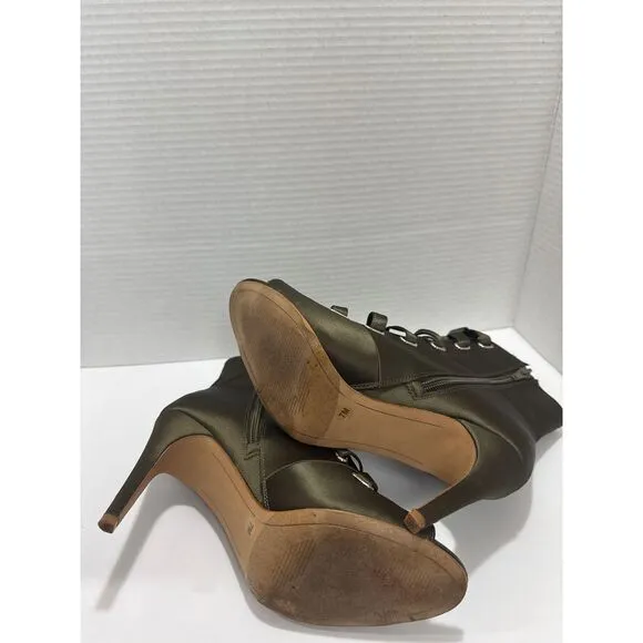 INC Romeily Lace-Up Evening Ankle Boots Satin Peep Toe Stiletto Heel 7M Feminine