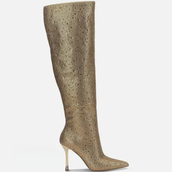 INC Saveria 5 Rhinestone Tall Over-the-Knee Boots/Gold Bling NEW!! Studded NEW!!