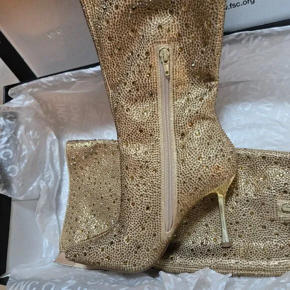 INC Saveria 5 Rhinestone Tall Over-the-Knee Boots/Gold Bling NEW!! Studded NEW!!