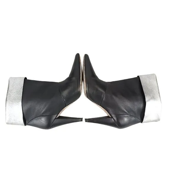 IRO Heeled Ankle Boot Black Silver Leather High Heel Booties US Size 6