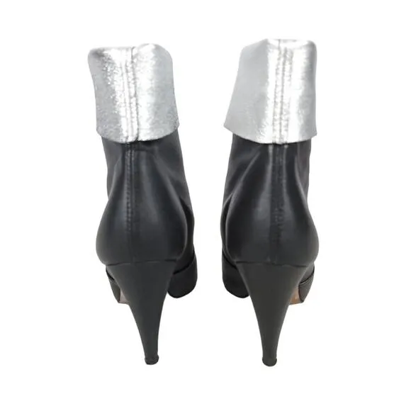 IRO Heeled Ankle Boot Black Silver Leather High Heel Booties US Size 6