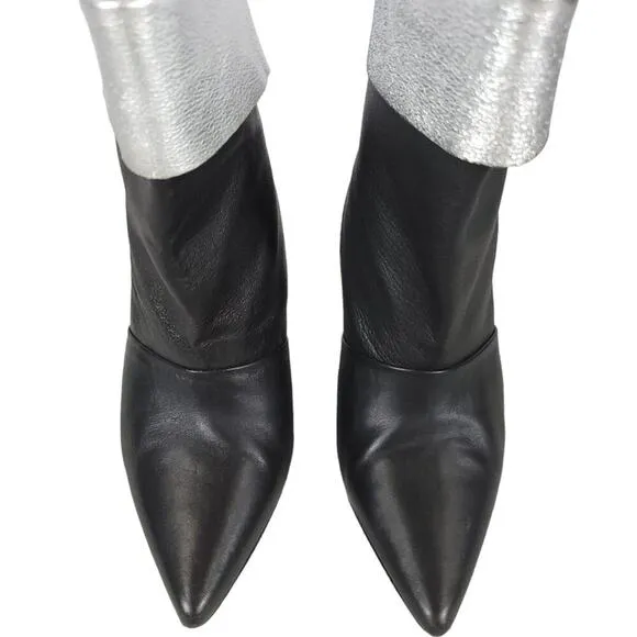 IRO Heeled Ankle Boot Black Silver Leather High Heel Booties US Size 6