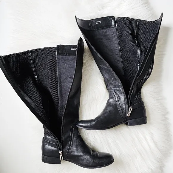 Isaac Mizrahi Live Wide Calf Genuine Leather Stretch Riding Black Tall Boots 9.5