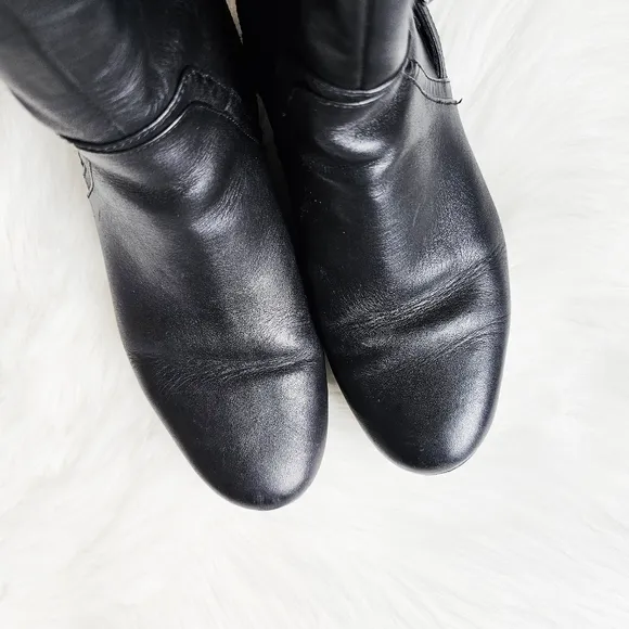 Isaac Mizrahi Live Wide Calf Genuine Leather Stretch Riding Black Tall Boots 9.5