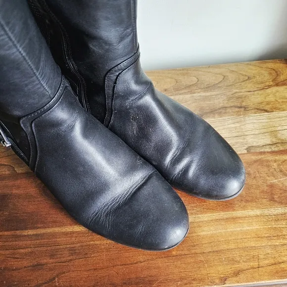 Isaac Mizrahi Live Wide Calf Genuine Leather Stretch Riding Black Tall Boots 9.5