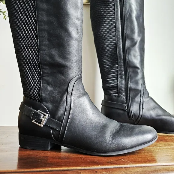 Isaac Mizrahi Live Wide Calf Genuine Leather Stretch Riding Black Tall Boots 9.5