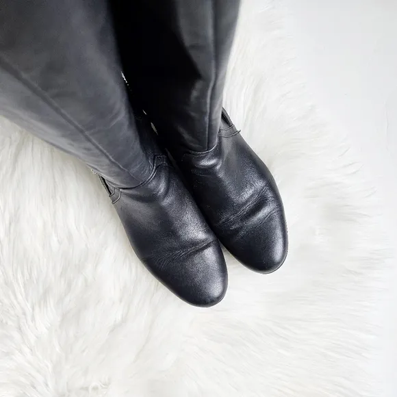 Isaac Mizrahi Live Wide Calf Genuine Leather Stretch Riding Black Tall Boots 9.5