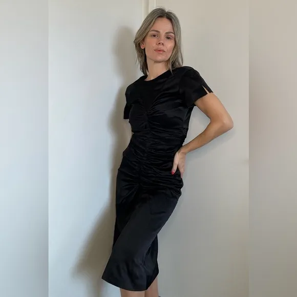 Isabel Marant Else Ruched Satin Midi Dress In Black