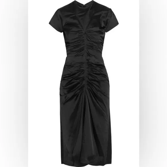 Isabel Marant Else Ruched Satin Midi Dress In Black