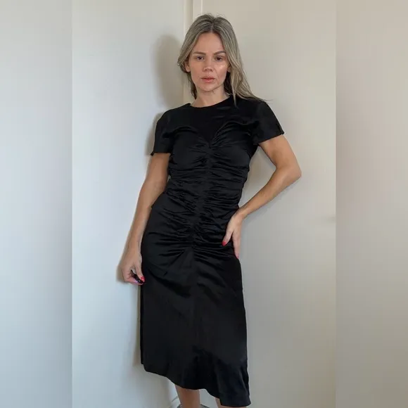 Isabel Marant Else Ruched Satin Midi Dress In Black