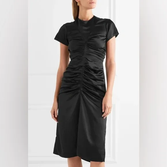 Isabel Marant Else Ruched Satin Midi Dress In Black