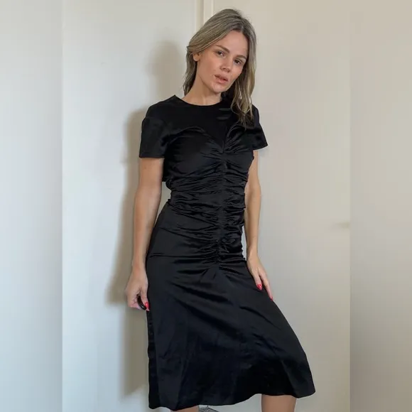 Isabel Marant Else Ruched Satin Midi Dress In Black