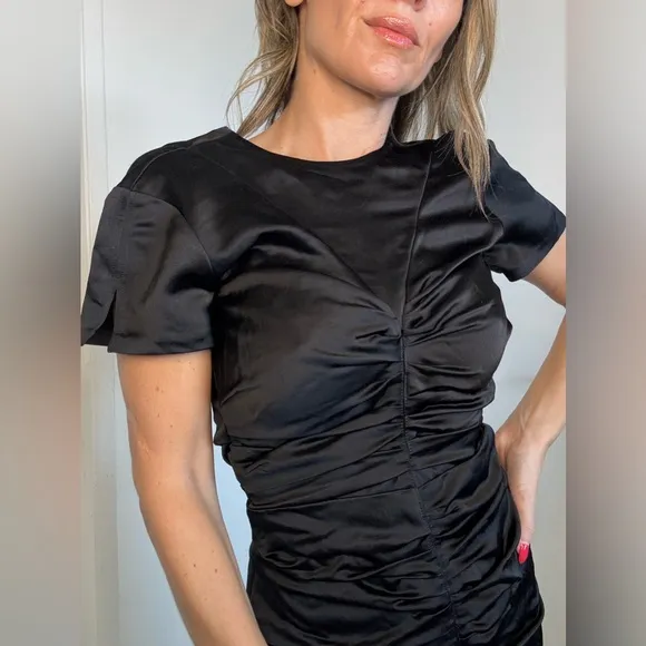Isabel Marant Else Ruched Satin Midi Dress In Black