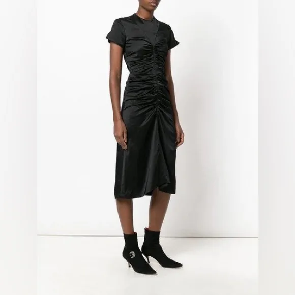Isabel Marant Else Ruched Satin Midi Dress In Black