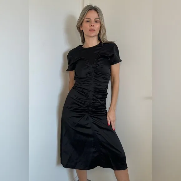 Isabel Marant Else Ruched Satin Midi Dress In Black
