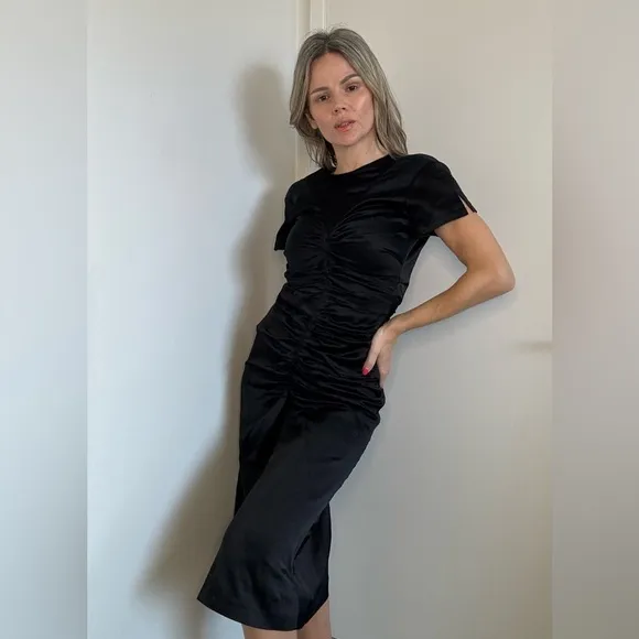 Isabel Marant Else Ruched Satin Midi Dress In Black