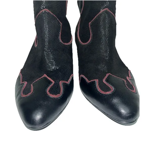 ISOLA 6406001 RETRO Bootie Western Ankle Boots Black Red Leather Cowboy 9.5M