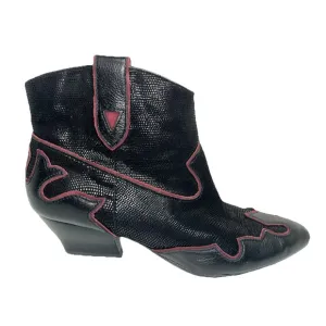 ISOLA 6406001 RETRO Bootie Western Ankle Boots Black Red Leather Cowboy 9.5M