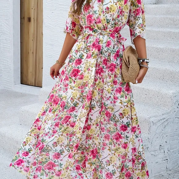 Ivory Printed Half Slit Dress
