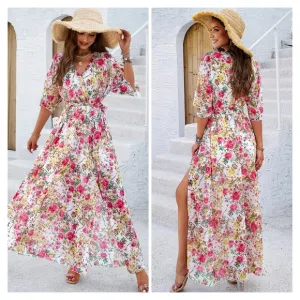 Ivory Printed Half Slit Dress