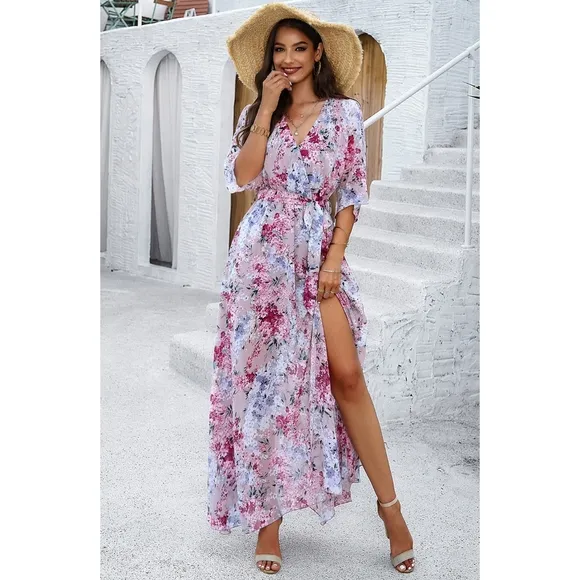 Ivory Printed Half Slit Dress