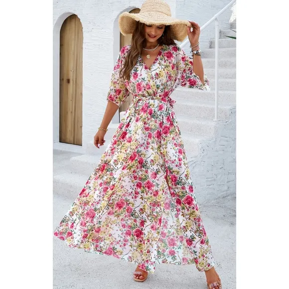 Ivory Printed Half Slit Dress