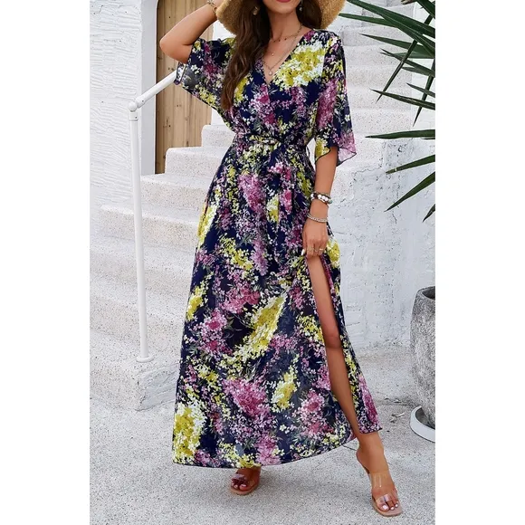 Ivory Printed Half Slit Dress