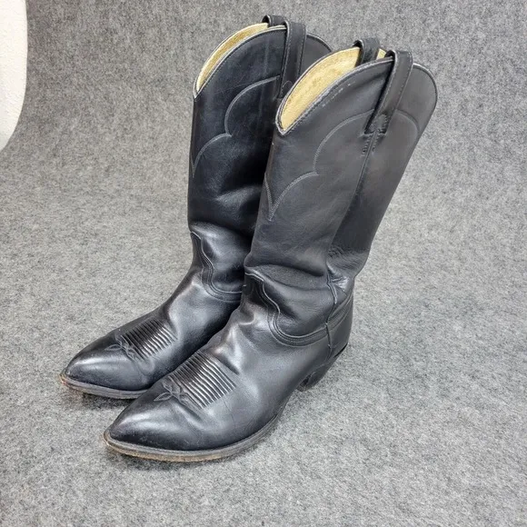 J Chisholm Mens Western Boots 9.5D Black Cowboy Western Rodeo Leather Work Wear