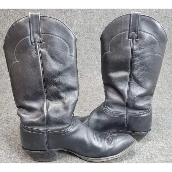 J Chisholm Mens Western Boots 9.5D Black Cowboy Western Rodeo Leather Work Wear