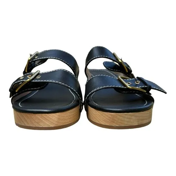 J. Crew Black Leather Adjustable Straps Double Buckle Clog Sandals Size 10 NWOT
