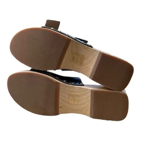 J. Crew Black Leather Adjustable Straps Double Buckle Clog Sandals Size 10 NWOT